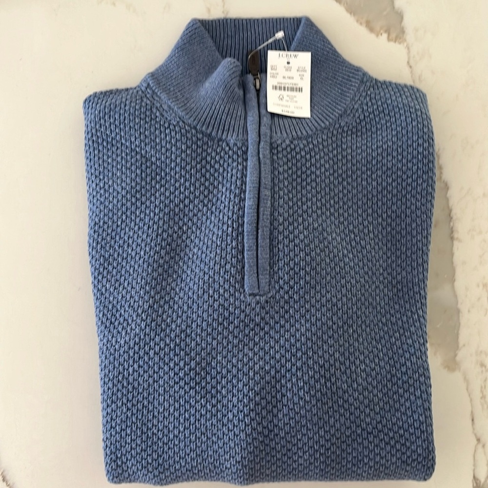 Men’s JCrew Piqué half-zip pullover NWT blue XL